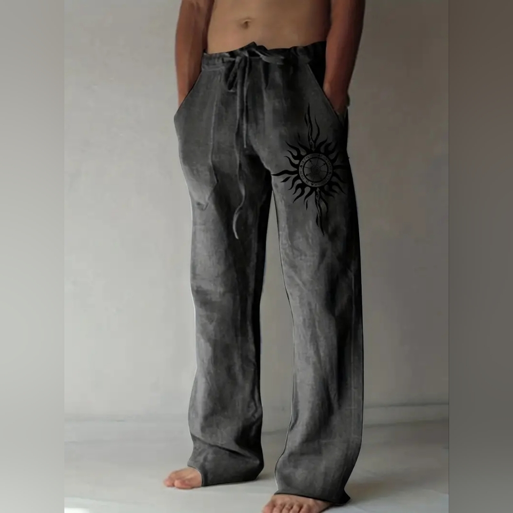 Oversized Men's Casual Wear Sun Linen Print Drawstring pants